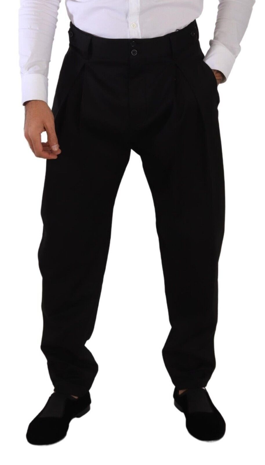Men’s Dolce &amp; Gabbana Black Cotton High Waist Men Trouser Dress Pants