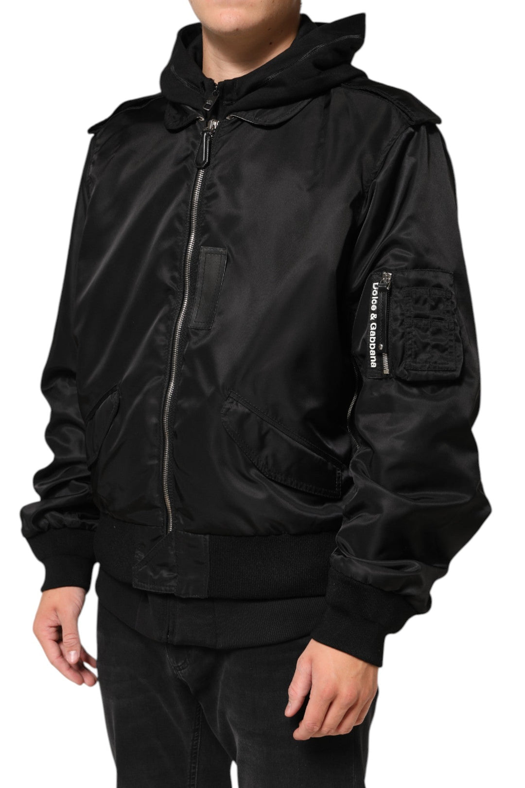 Men’s Dolce &amp; Gabbana Black Cotton Hooded Full Zip Bomber Jacket