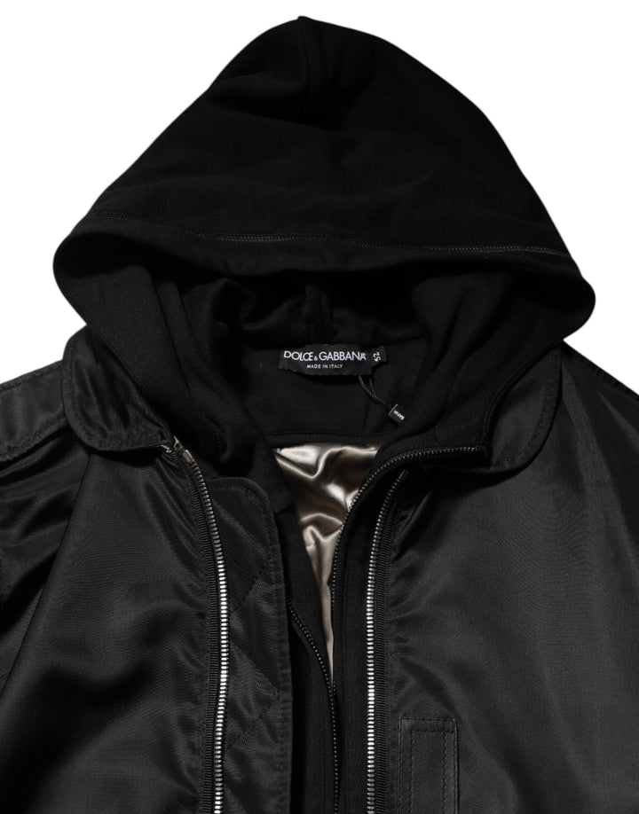 Men’s Dolce &amp; Gabbana Black Cotton Hooded Full Zip Bomber Jacket