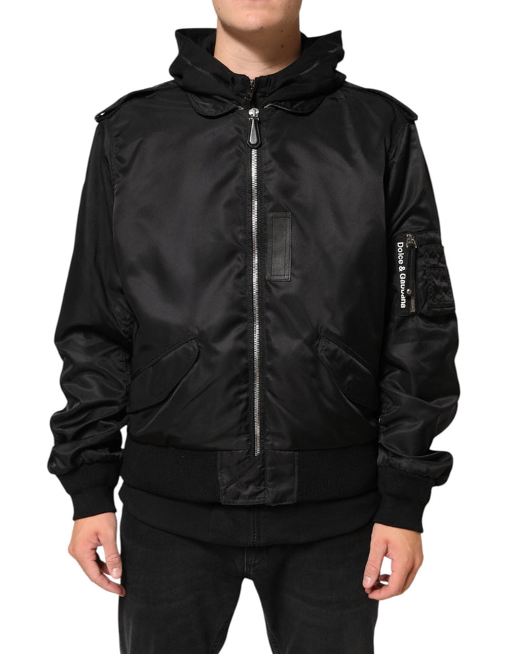 Men’s Dolce &amp; Gabbana Black Cotton Hooded Full Zip Bomber Jacket