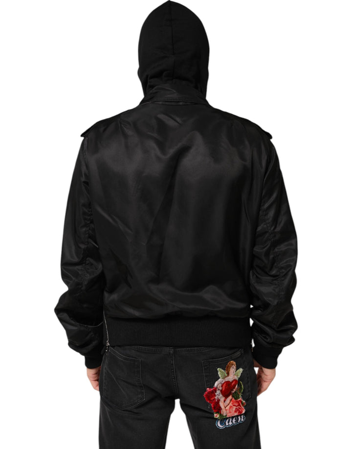 Men’s Dolce &amp; Gabbana Black Cotton Hooded Full Zip Bomber Jacket