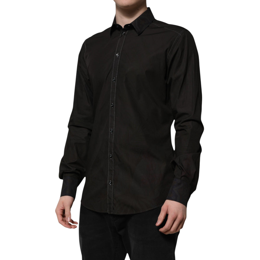 Men’s Dolce &amp; Gabbana Black Cotton Jacquard Gold Collar Dress Shirt
