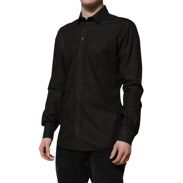 Men’s Dolce &amp; Gabbana Black Cotton Jacquard Gold Collar Dress Shirt