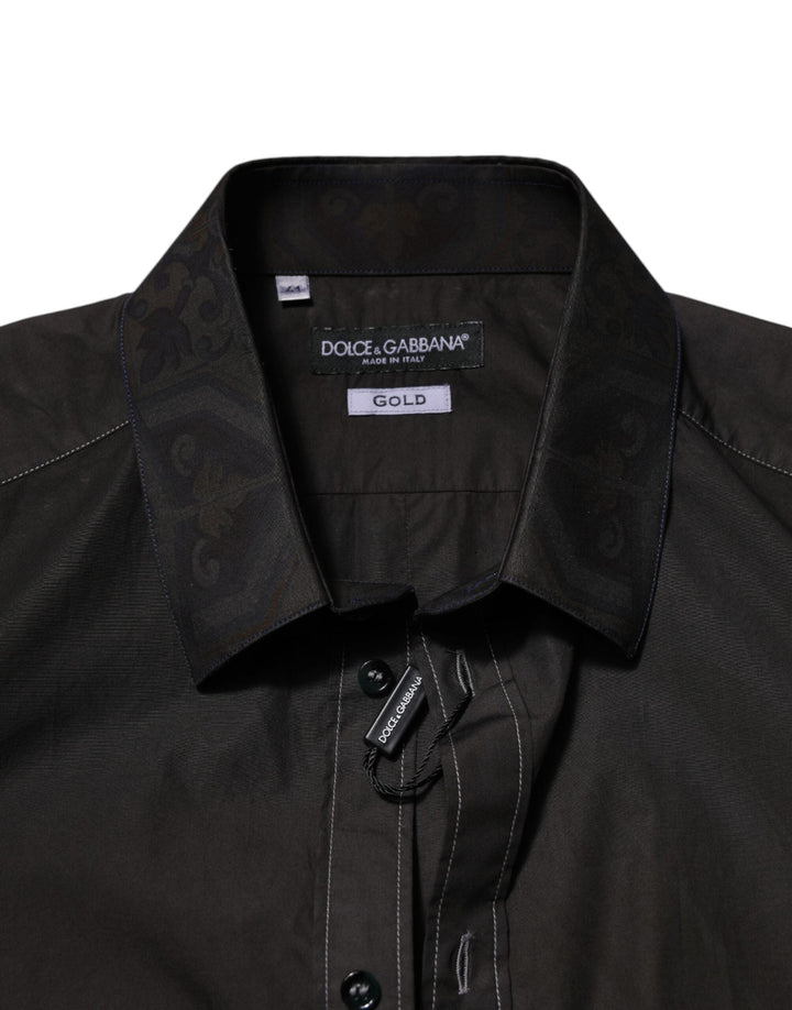Men’s Dolce &amp; Gabbana Black Cotton Jacquard Gold Collar Dress Shirt