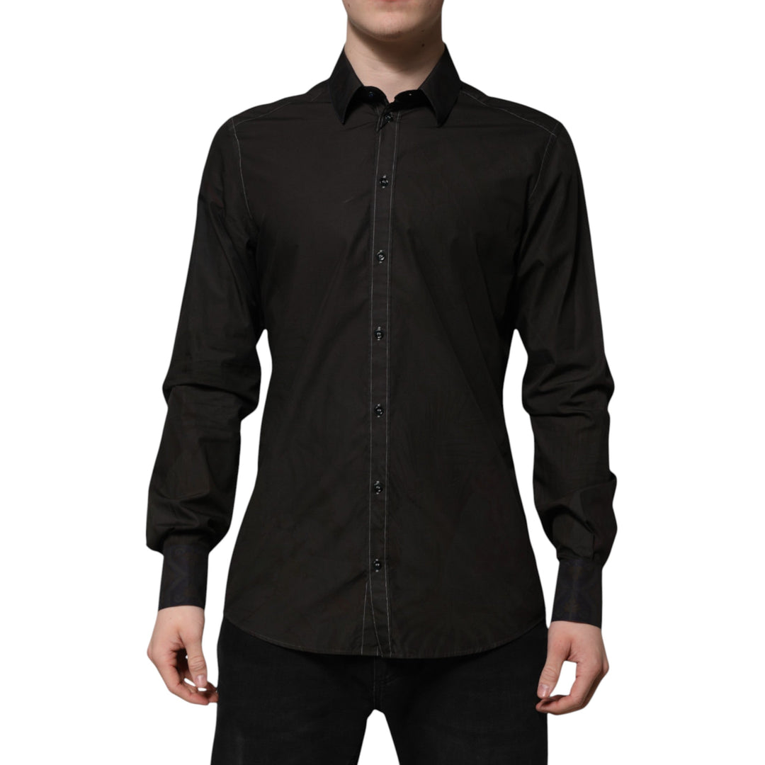 Men’s Dolce &amp; Gabbana Black Cotton Jacquard Gold Collar Dress Shirt