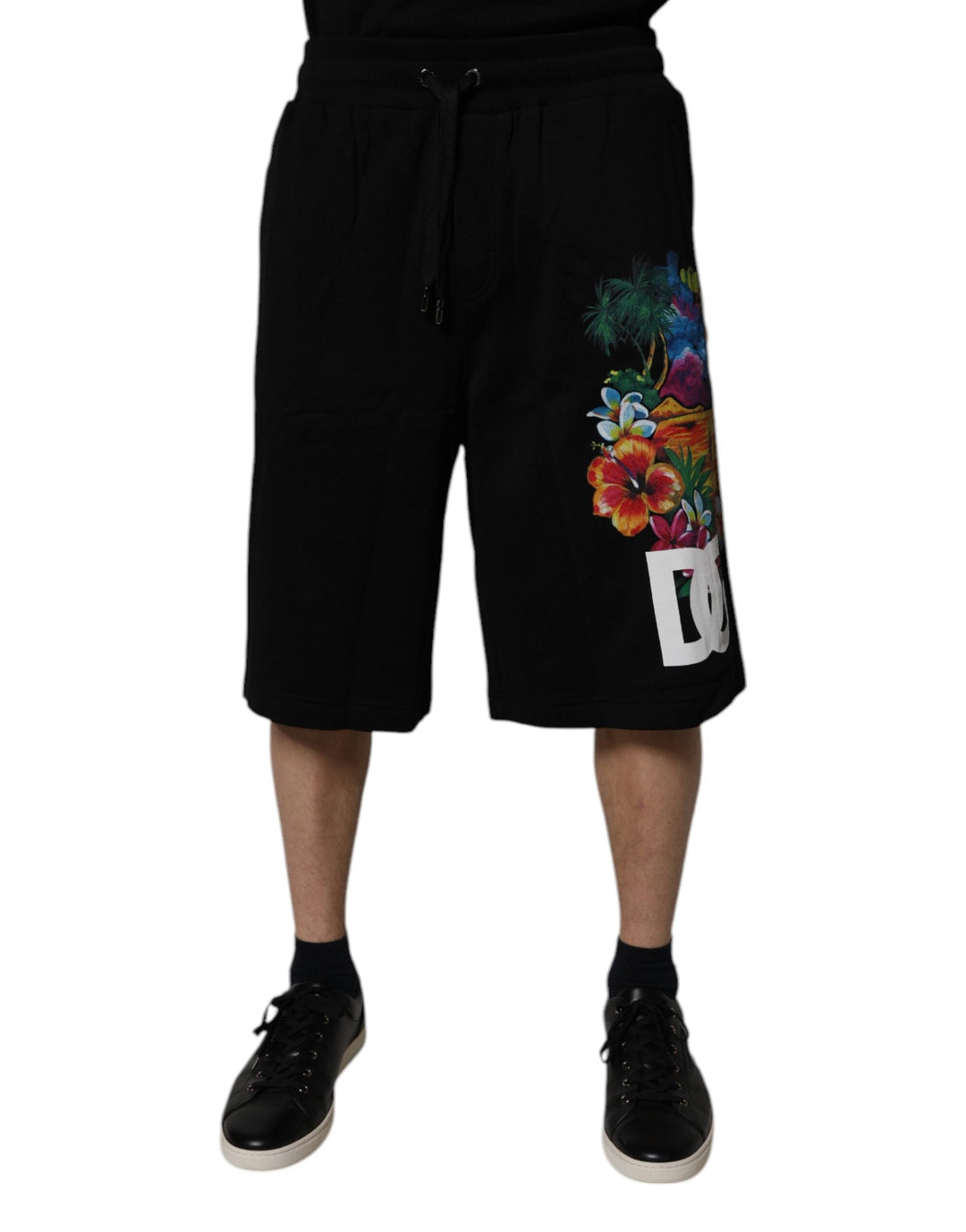 Men’s Dolce &amp; Gabbana Black Cotton Logo Floral Print Bermuda Shorts