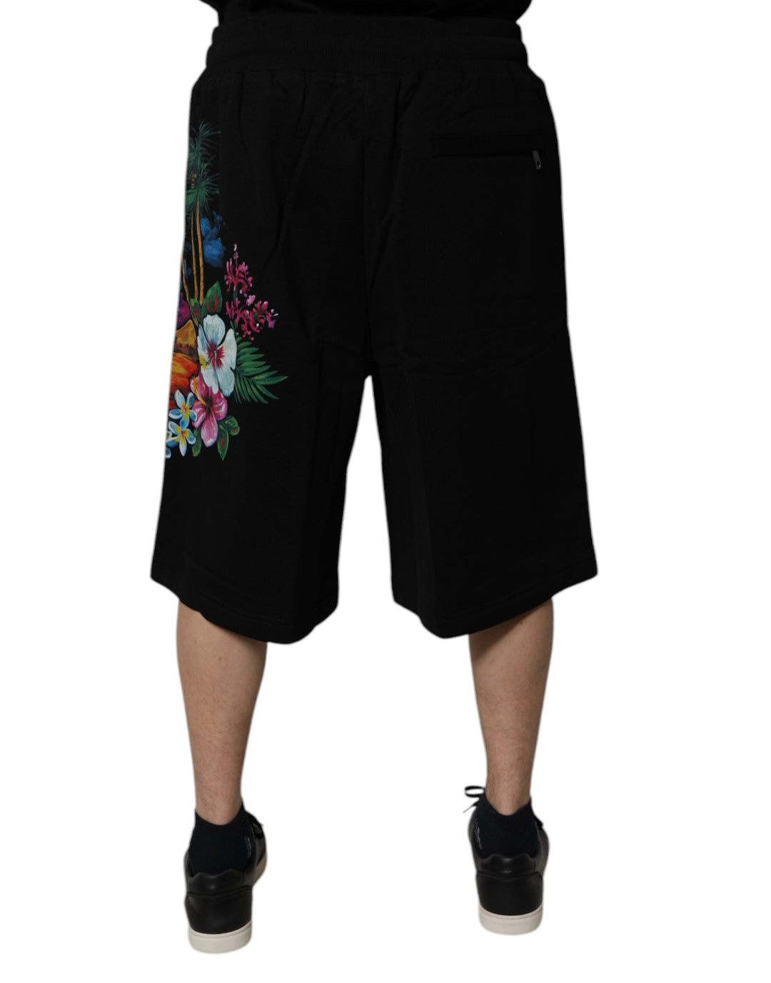 Men’s Dolce &amp; Gabbana Black Cotton Logo Floral Print Bermuda Shorts