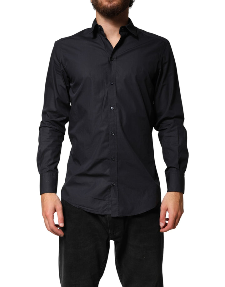 Dolce &amp; Gabbana Black Cotton Long Sleeves Dress Formal Shirt