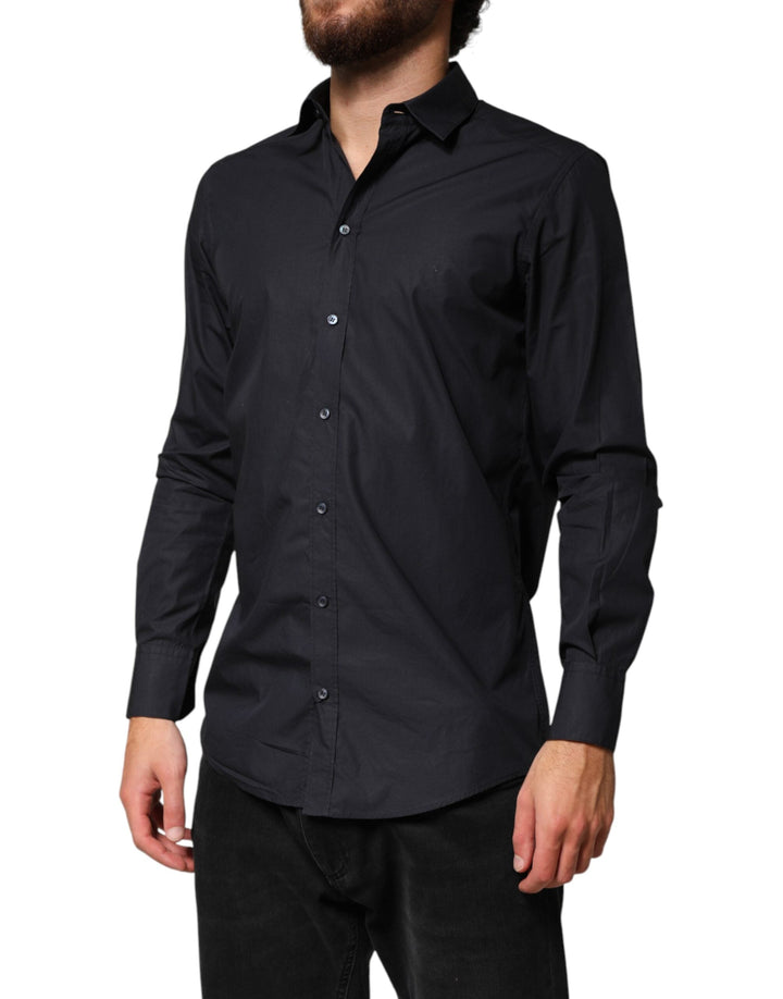 Dolce &amp; Gabbana Black Cotton Long Sleeves Dress Formal Shirt