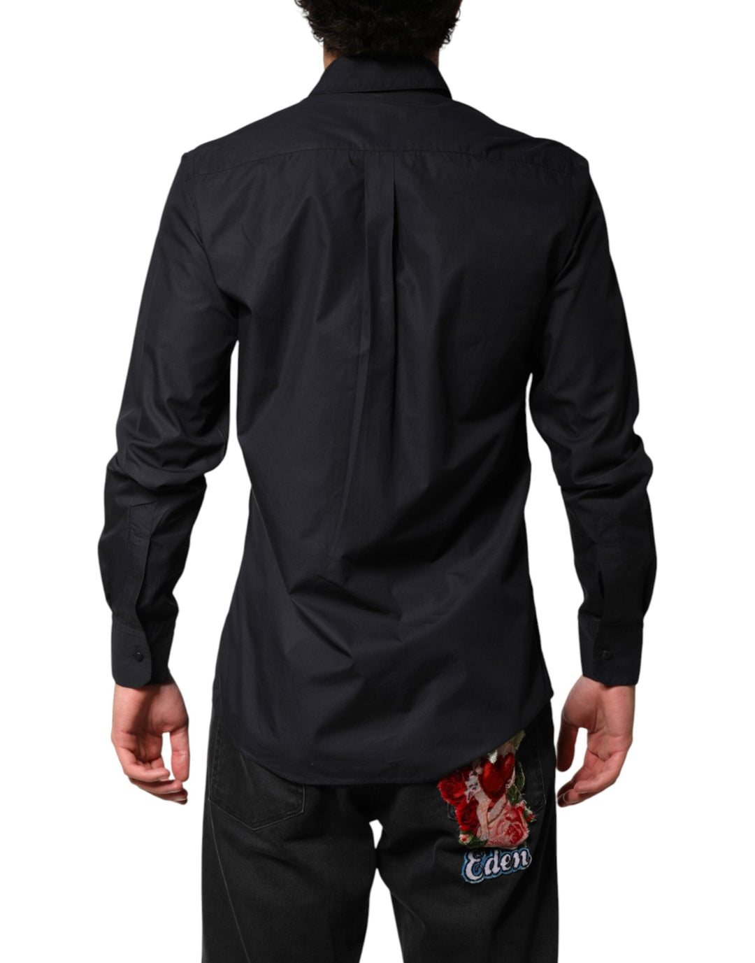 Dolce &amp; Gabbana Black Cotton Long Sleeves Dress Formal Shirt