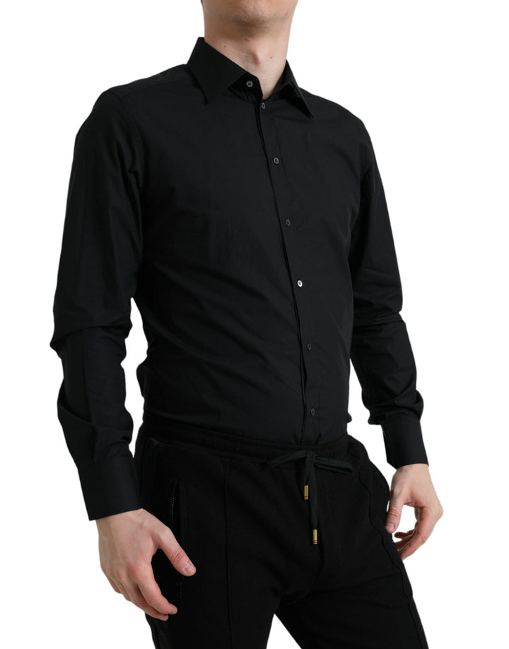 Men’s Dolce &amp; Gabbana Black Cotton Men Formal Gold Dress Shirt
