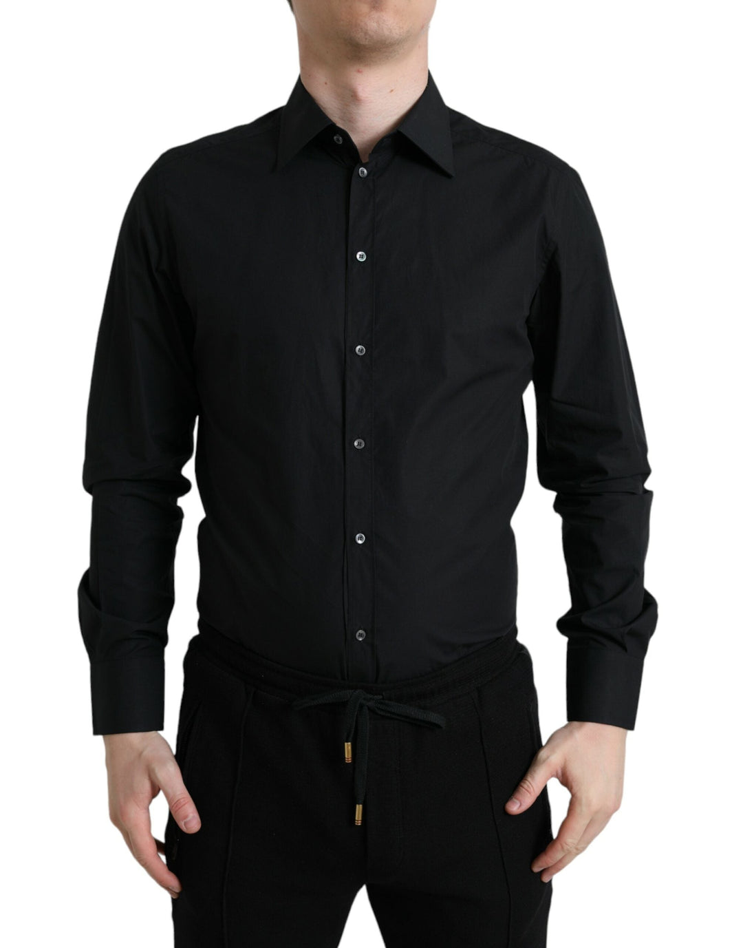 Men’s Dolce &amp; Gabbana Black Cotton Men Formal Gold Dress Shirt