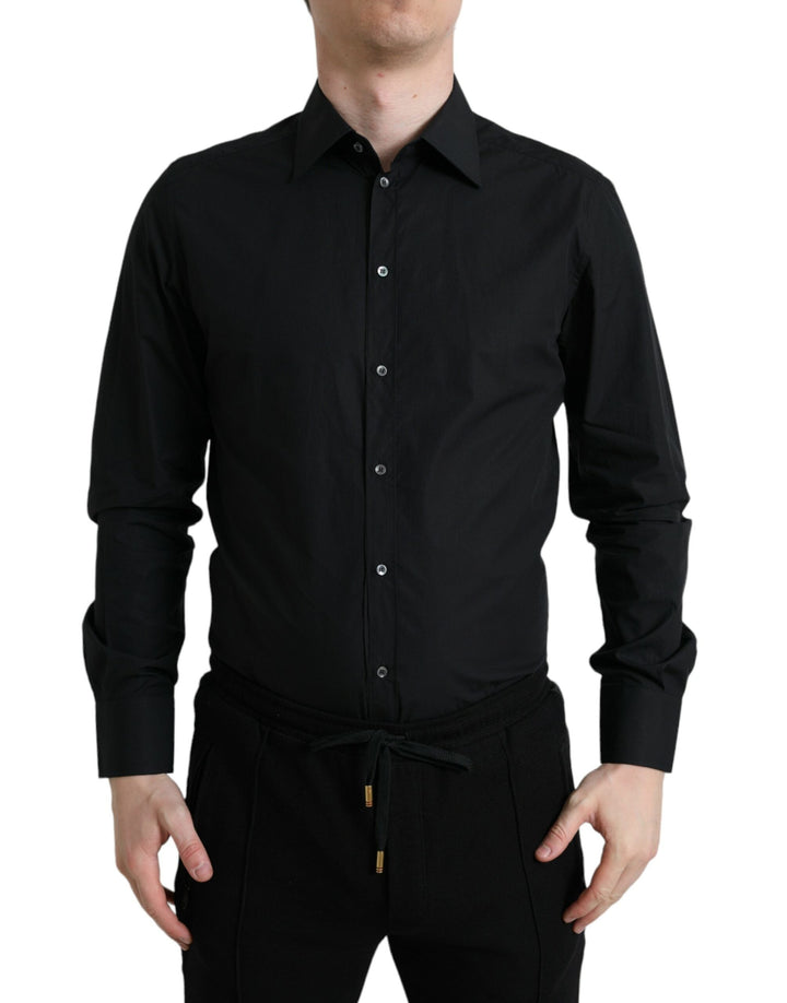 Men’s Dolce &amp; Gabbana Black Cotton Men Formal Gold Dress Shirt