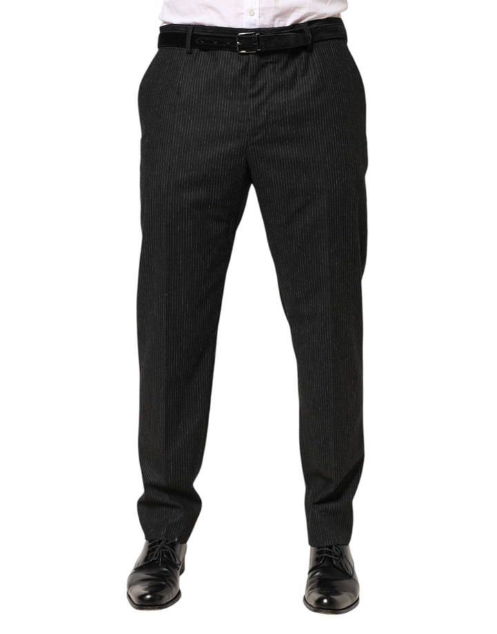 Men’s Dolce &amp; Gabbana Black Cotton Mid Waist Dress Trouser Pants