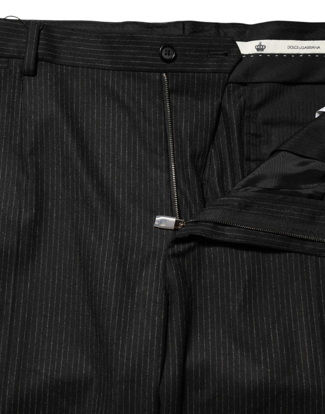 Men’s Dolce &amp; Gabbana Black Cotton Mid Waist Dress Trouser Pants