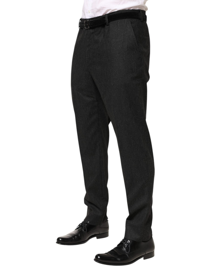 Men’s Dolce &amp; Gabbana Black Cotton Mid Waist Dress Trouser Pants
