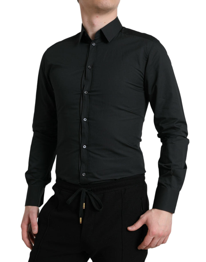 Men’s Dolce &amp; Gabbana Black Cotton Silk Formal Gold Dress Shirt