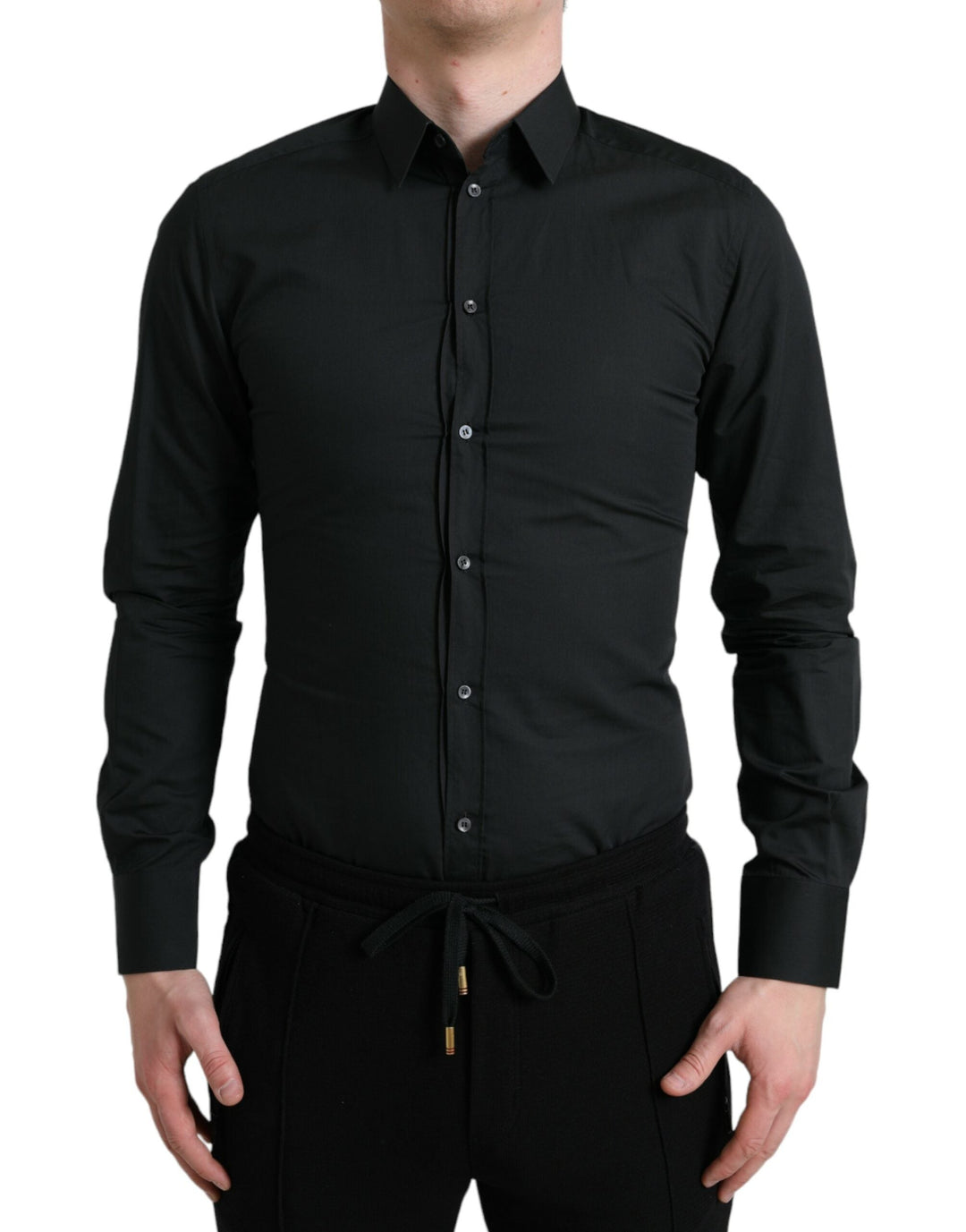 Men’s Dolce &amp; Gabbana Black Cotton Silk Formal Gold Dress Shirt