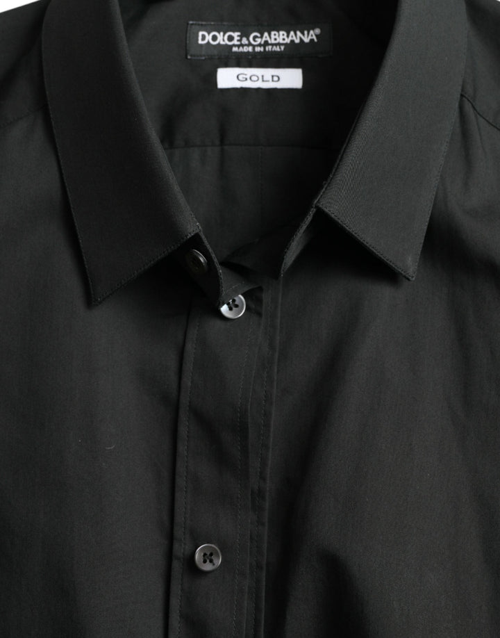 Men’s Dolce &amp; Gabbana Black Cotton Silk Formal Gold Dress Shirt