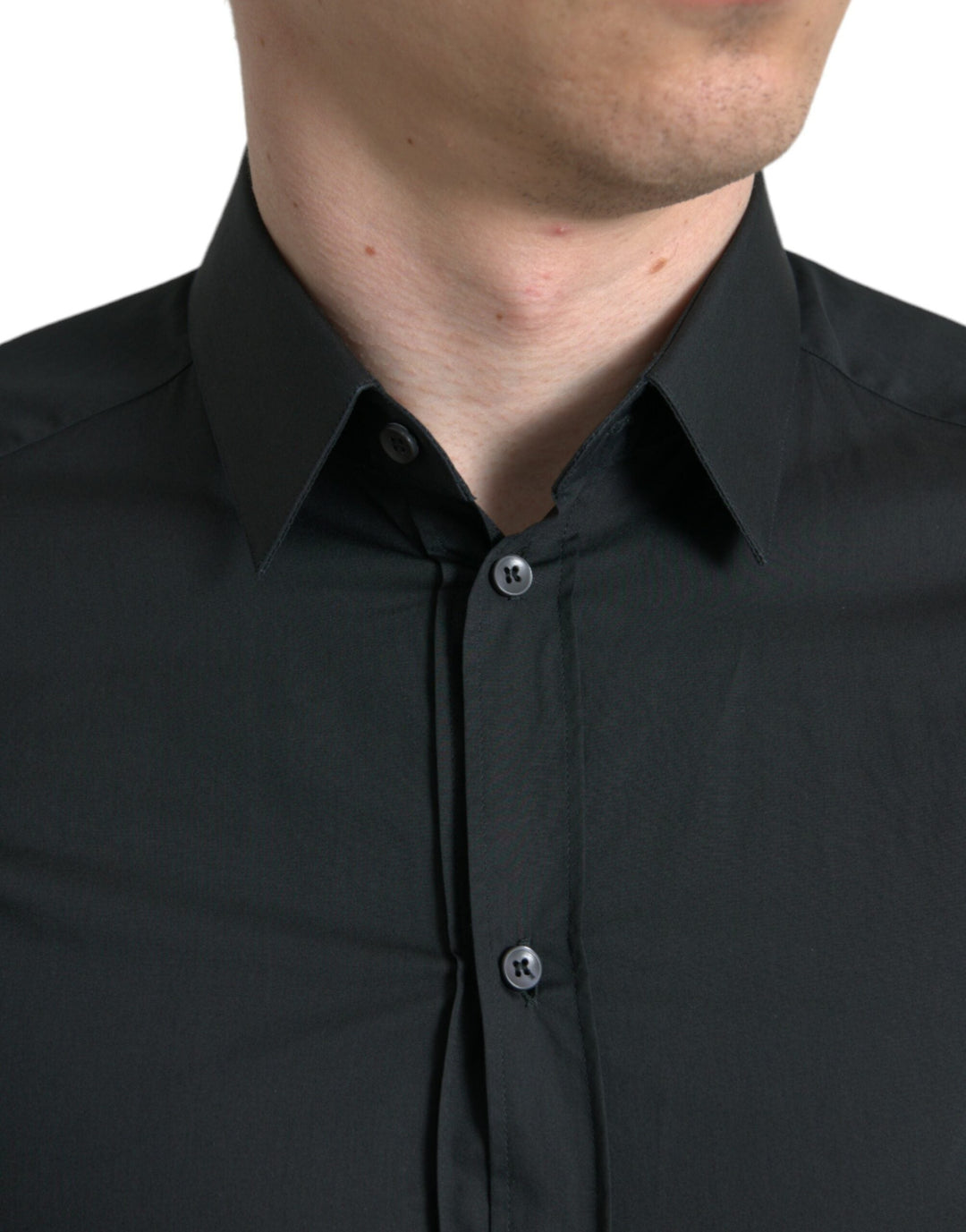 Men’s Dolce &amp; Gabbana Black Cotton Silk Formal Gold Dress Shirt