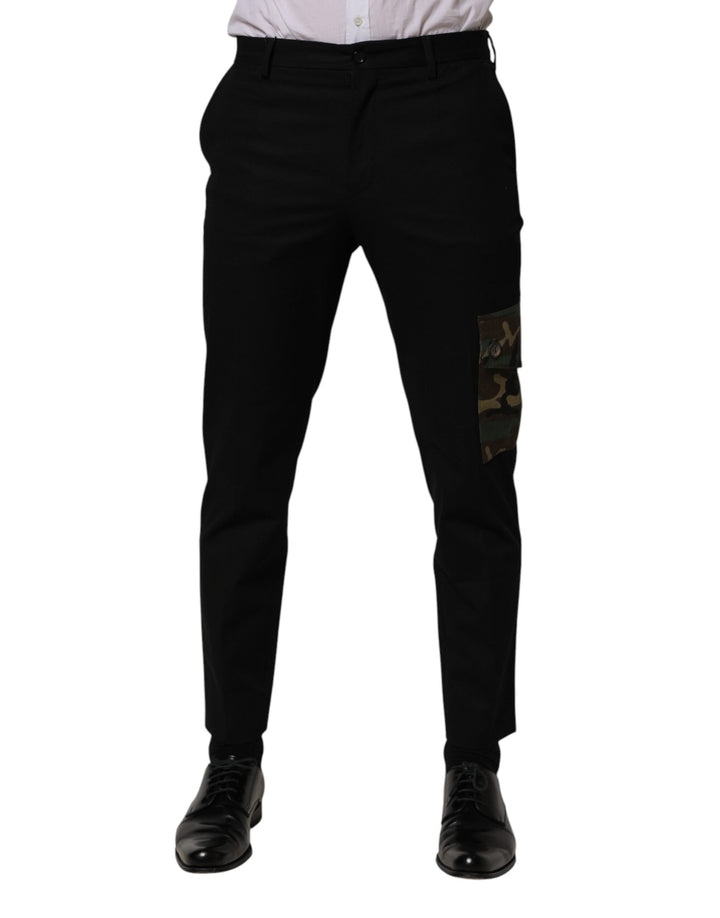 Men’s Dolce &amp; Gabbana Black Cotton Skinny Dress Cargo Trouser Pants