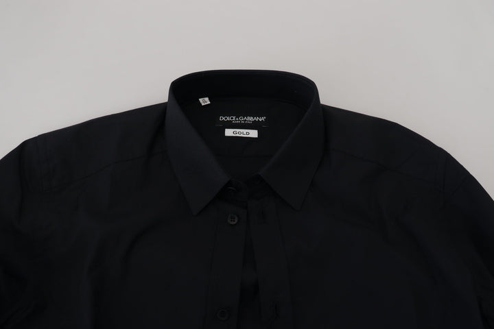 Dolce &amp; Gabbana Black Cotton Slim Fit Formal Dress GOLD Shirt
