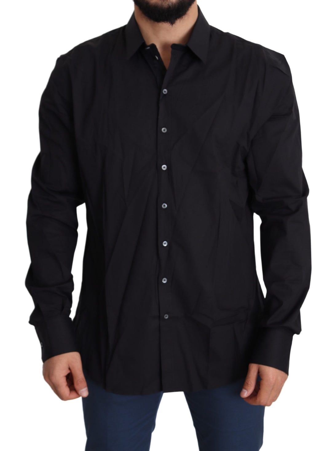 Men’s Dolce &amp; Gabbana Black Cotton Stretch Dress Sicilia Shirt