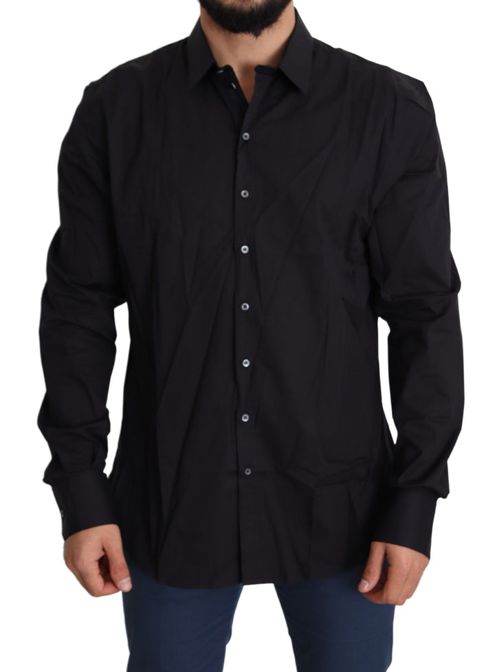 Men’s Dolce &amp; Gabbana Black Cotton Stretch Dress Sicilia Shirt