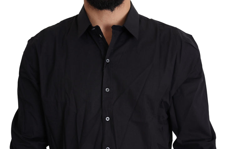 Men’s Dolce &amp; Gabbana Black Cotton Stretch Dress Sicilia Shirt