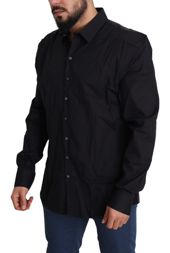 Men’s Dolce &amp; Gabbana Black Cotton Stretch Dress Sicilia Shirt