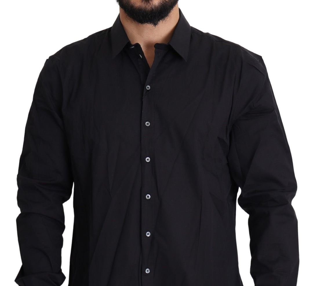 Men’s Dolce &amp; Gabbana Black Cotton Stretch Dress Sicilia Shirt