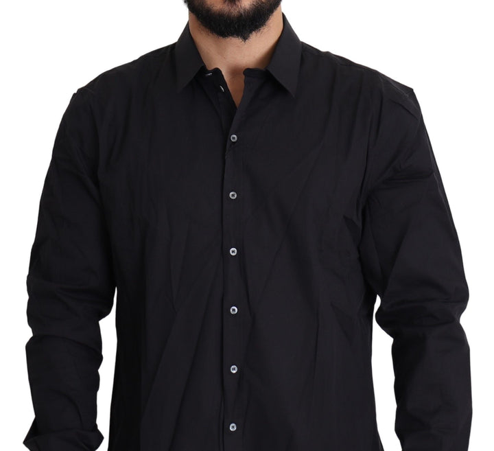 Men’s Dolce &amp; Gabbana Black Cotton Stretch Dress Sicilia Shirt