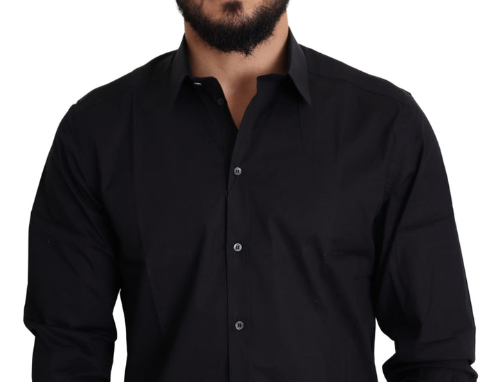 Men’s Dolce &amp; Gabbana Black Cotton Stretch Formal Gold Dress Shirt