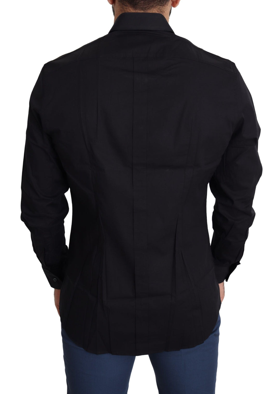 Men’s Dolce &amp; Gabbana Black Cotton Stretch Formal Gold Dress Shirt