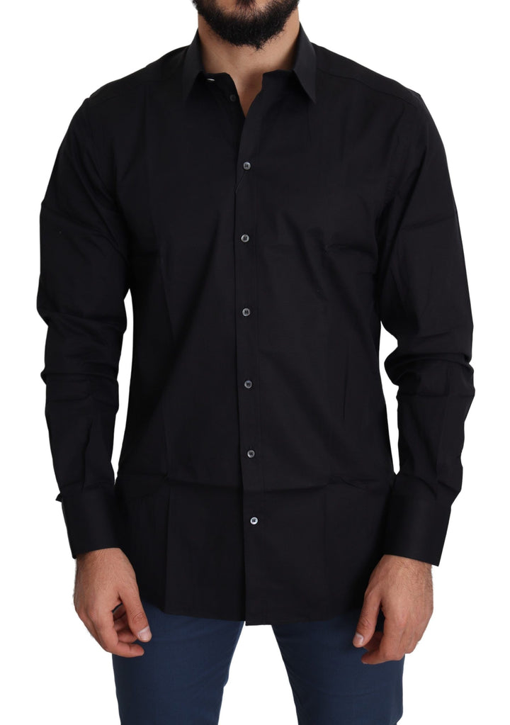 Men’s Dolce &amp; Gabbana Black Cotton Stretch Formal Gold Dress Shirt