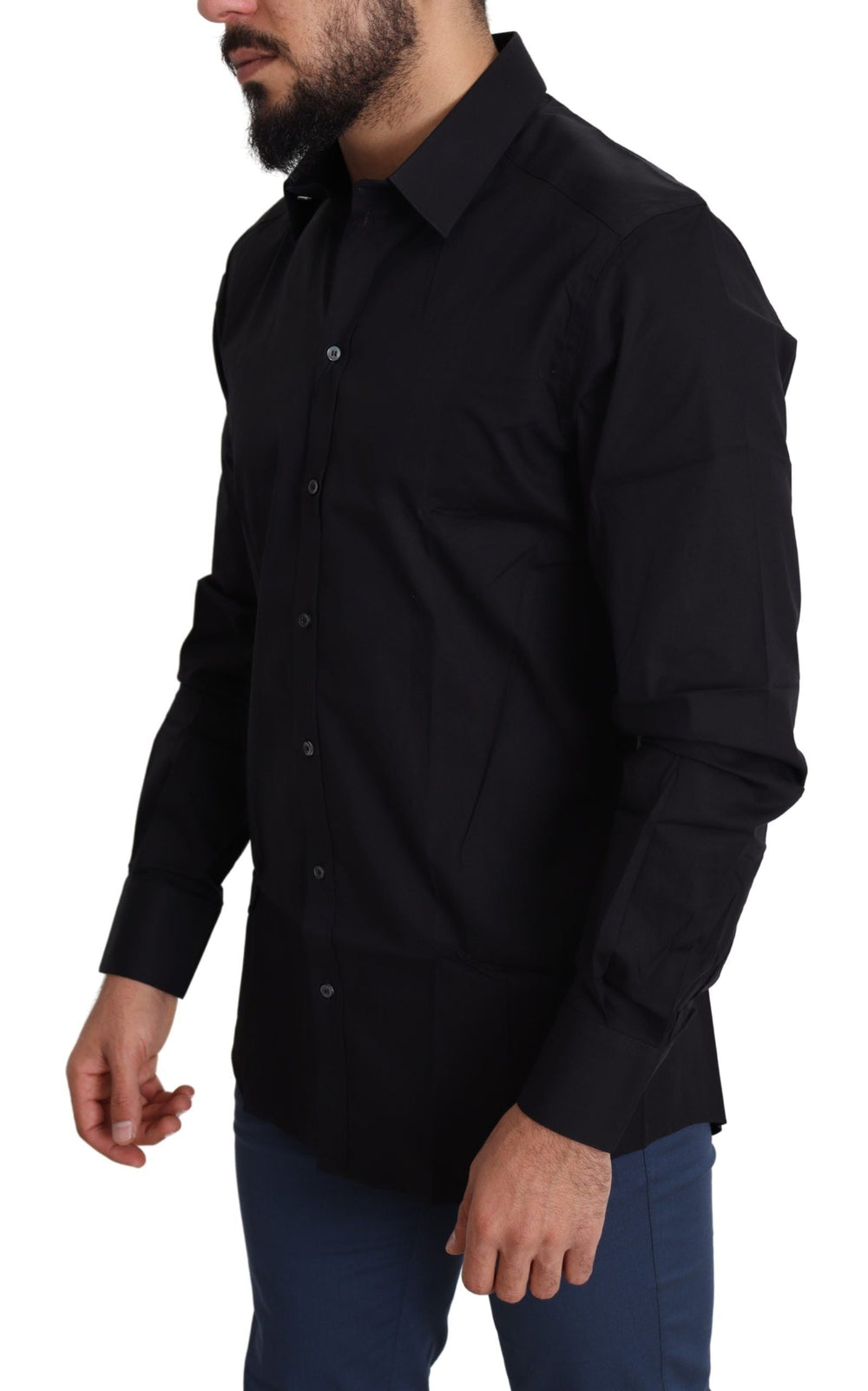 Men’s Dolce & Gabbana Black Cotton Stretch Formal Gold Dress Shirt