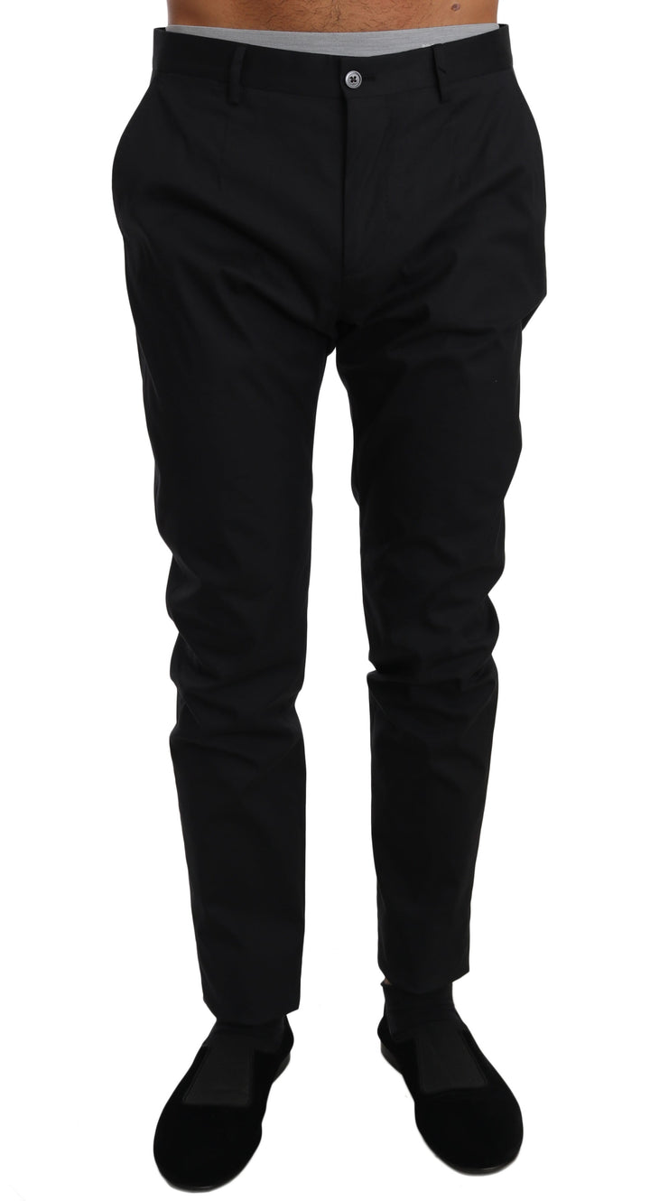 Men’s Dolce &amp; Gabbana Black Cotton Stretch Formal Trousers Pants