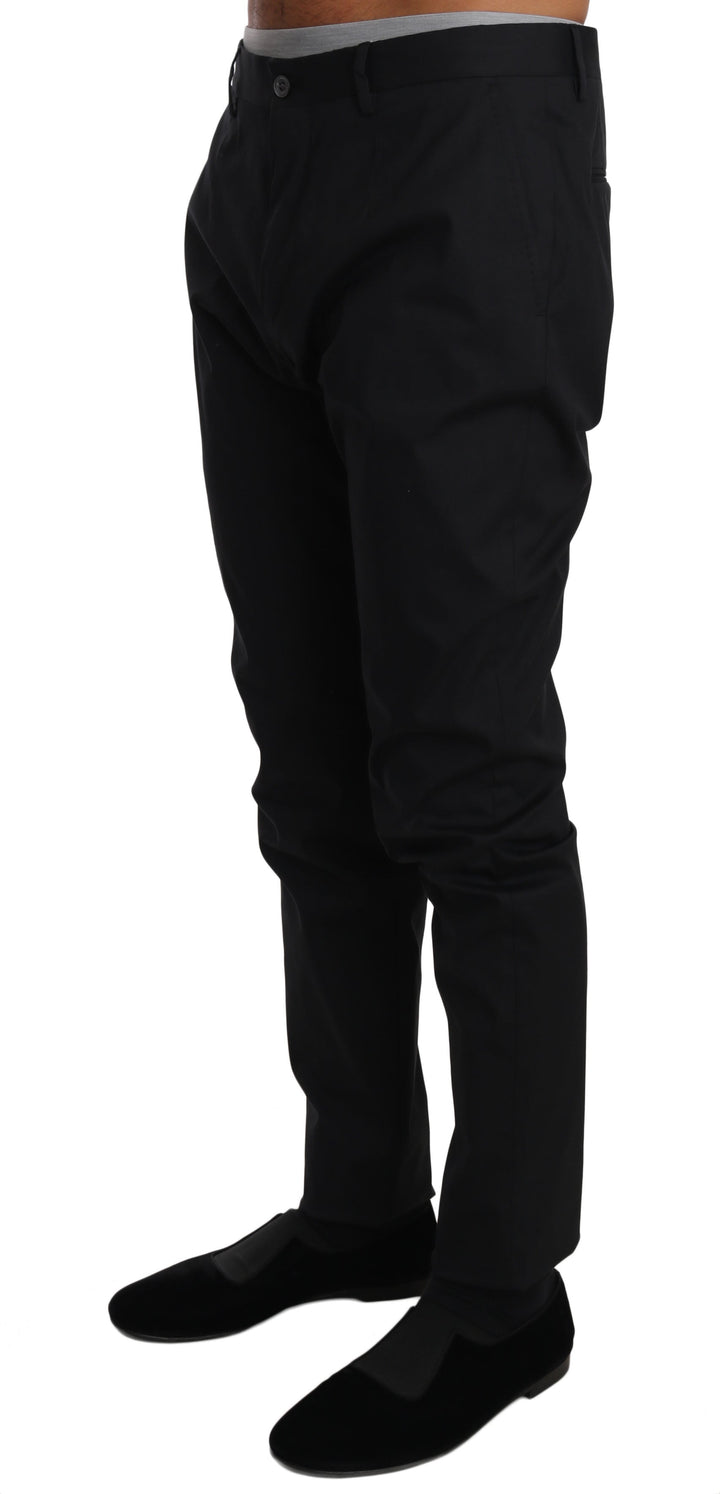 Men’s Dolce &amp; Gabbana Black Cotton Stretch Formal Trousers Pants