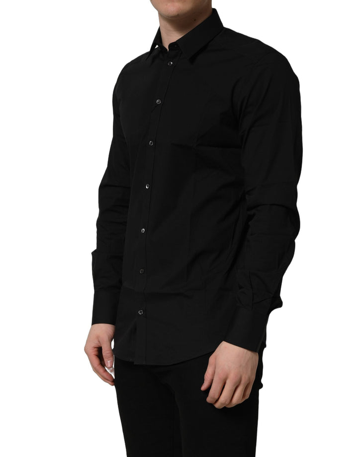Dolce &amp; Gabbana Black Cotton Stretch Gold Fit Dress Shirt