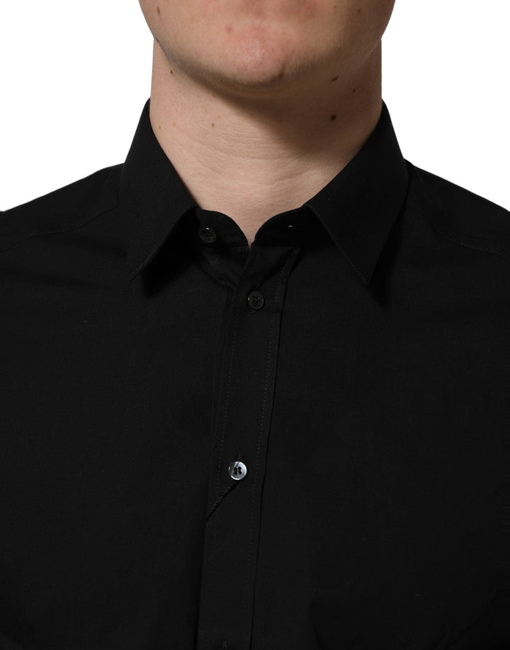 Dolce &amp; Gabbana Black Cotton Stretch Gold Fit Dress Shirt
