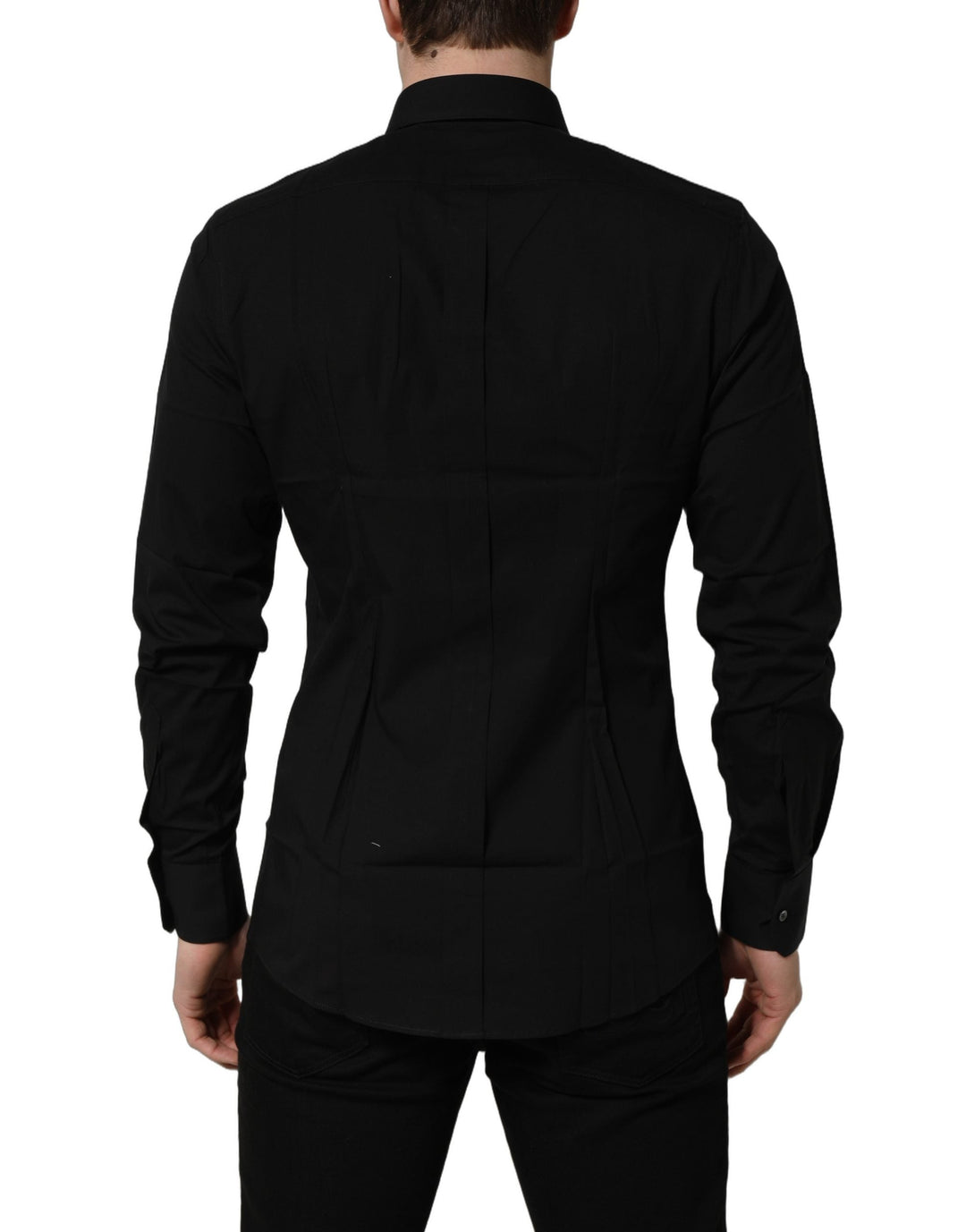 Dolce &amp; Gabbana Black Cotton Stretch Gold Fit Dress Shirt