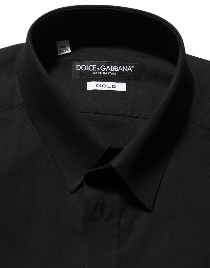 Dolce &amp; Gabbana Black Cotton Stretch Gold Fit Dress Shirt