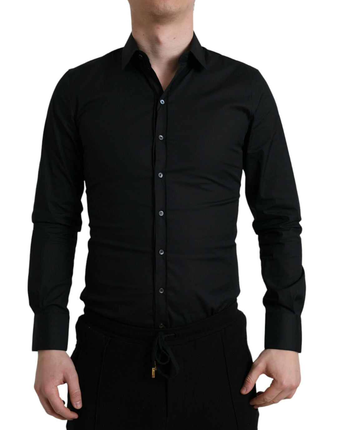Men’s Dolce &amp; Gabbana Black Cotton Stretch Slim Formal Dress Shirt