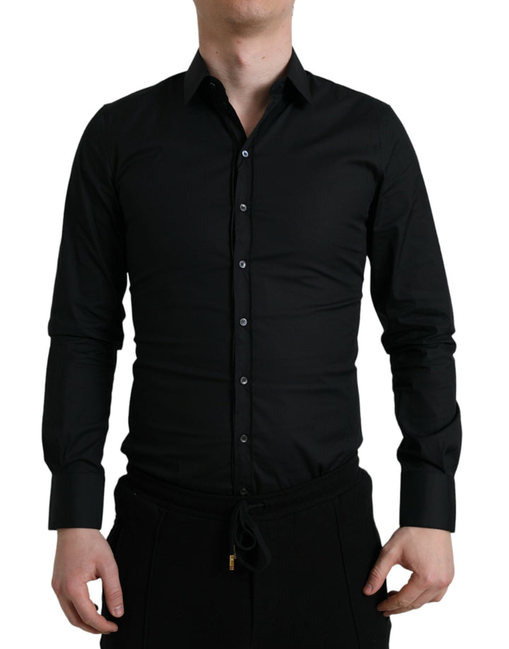 Men’s Dolce &amp; Gabbana Black Cotton Stretch Slim Formal Dress Shirt