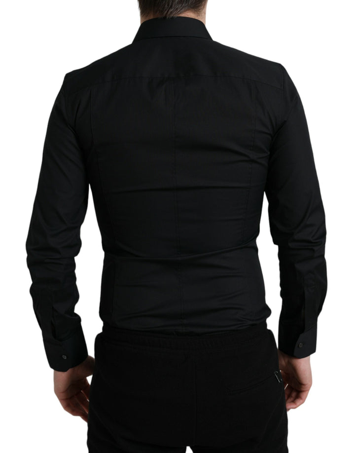 Men’s Dolce &amp; Gabbana Black Cotton Stretch Slim Formal Dress Shirt