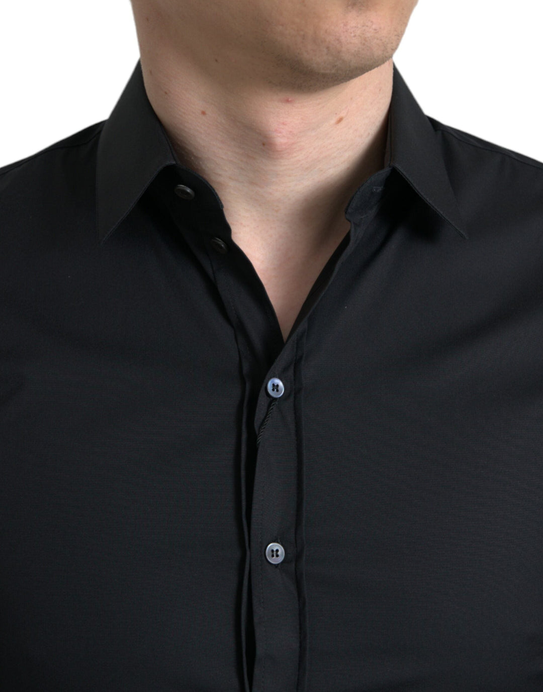 Men’s Dolce &amp; Gabbana Black Cotton Stretch Slim Formal Dress Shirt