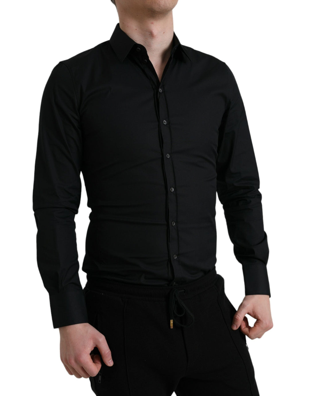 Men’s Dolce &amp; Gabbana Black Cotton Stretch Slim Formal Dress Shirt
