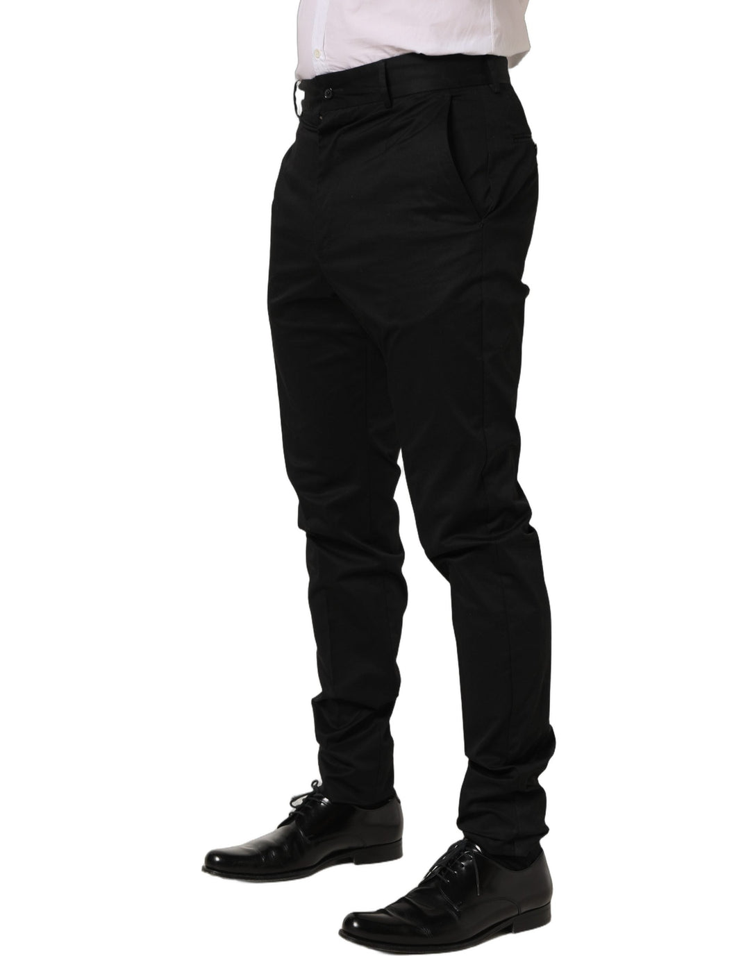 Men’s Dolce &amp; Gabbana Black Cotton Tapered Leg Dress Trouser Pants