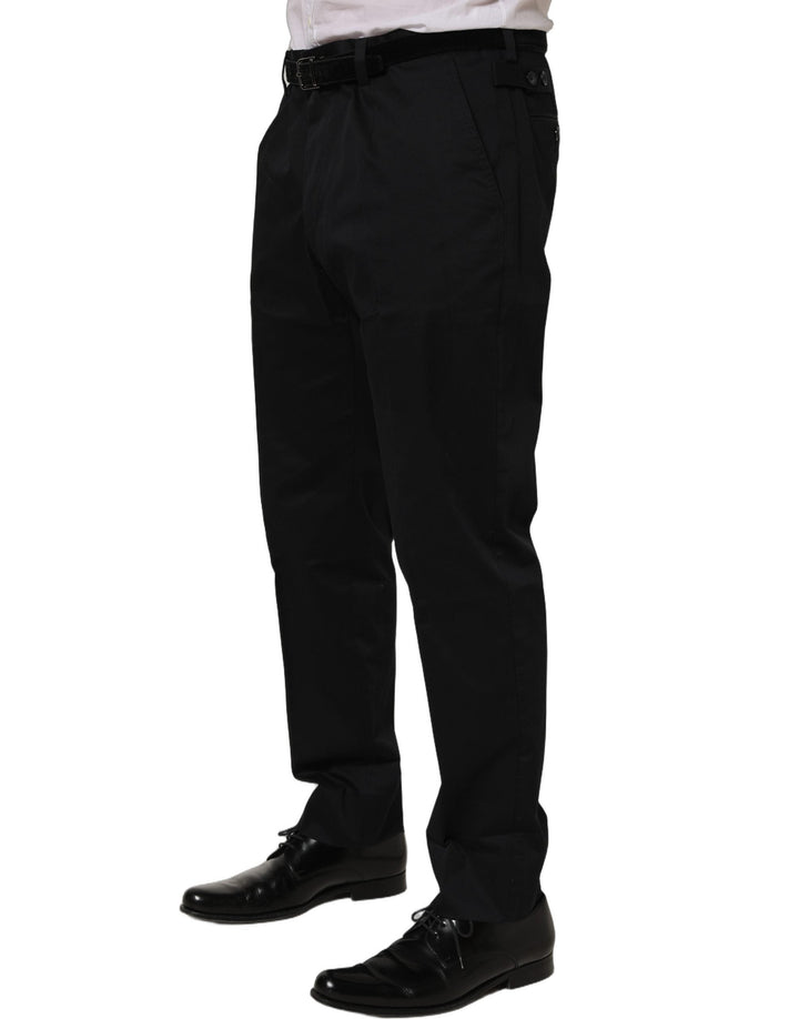 Men’s Dolce &amp; Gabbana Black Cotton Tapered Leg Dress Trouser Pants