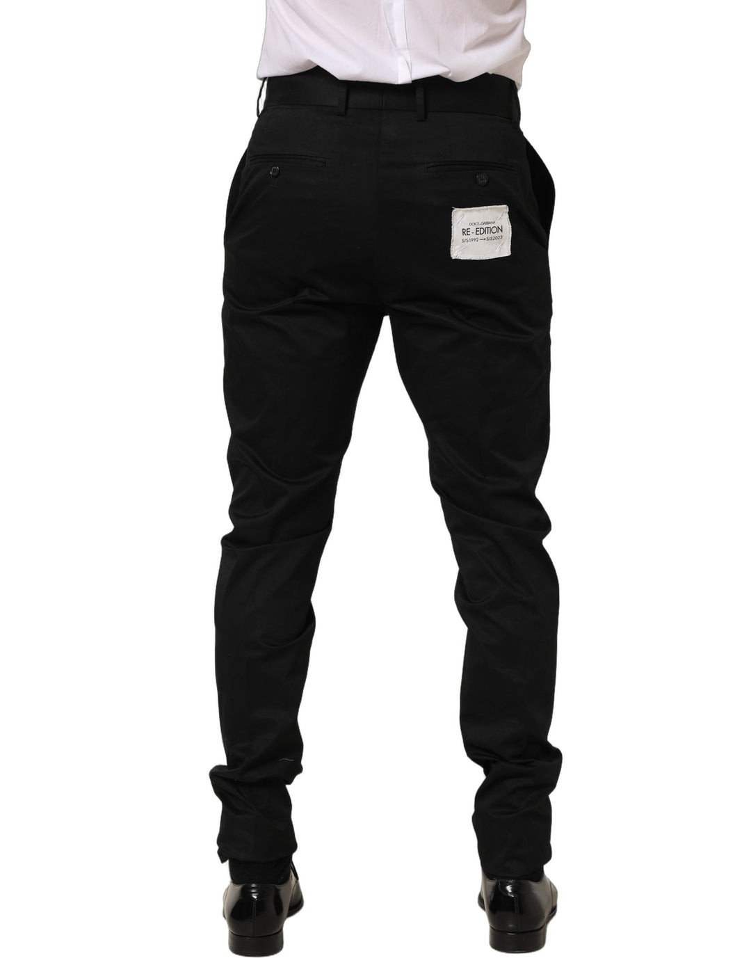 Men’s Dolce &amp; Gabbana Black Cotton Tapered Leg Dress Trouser Pants